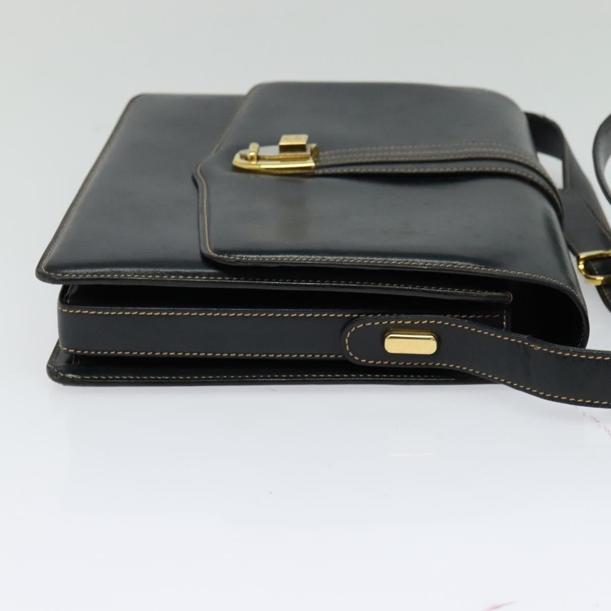 Gucci GUCCI Shoulder Bag Leather Navy Gold Authentic BD2006
