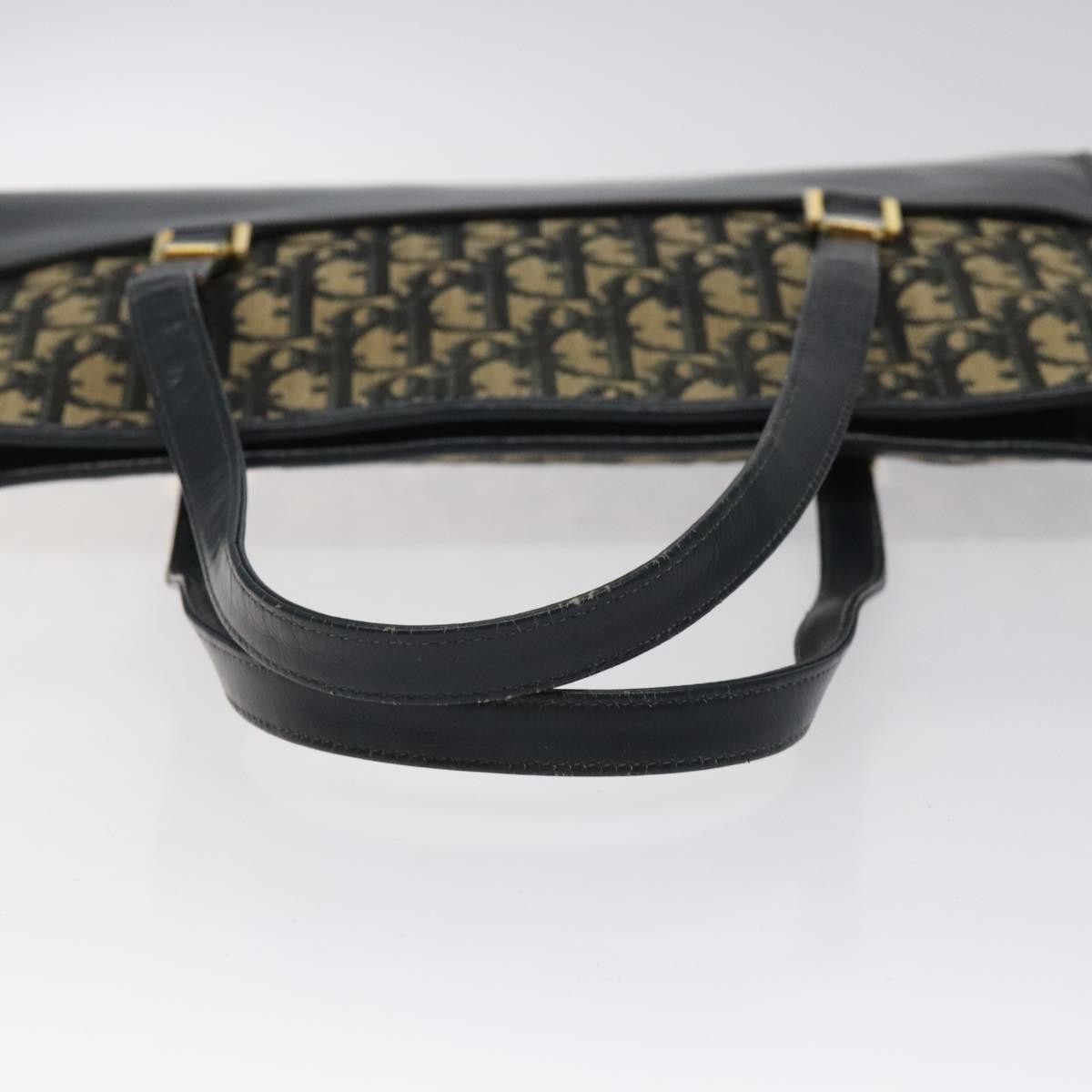 Dior Christian Dior Trotter Canvas Hand Bag Navy Gold Authentic MX415