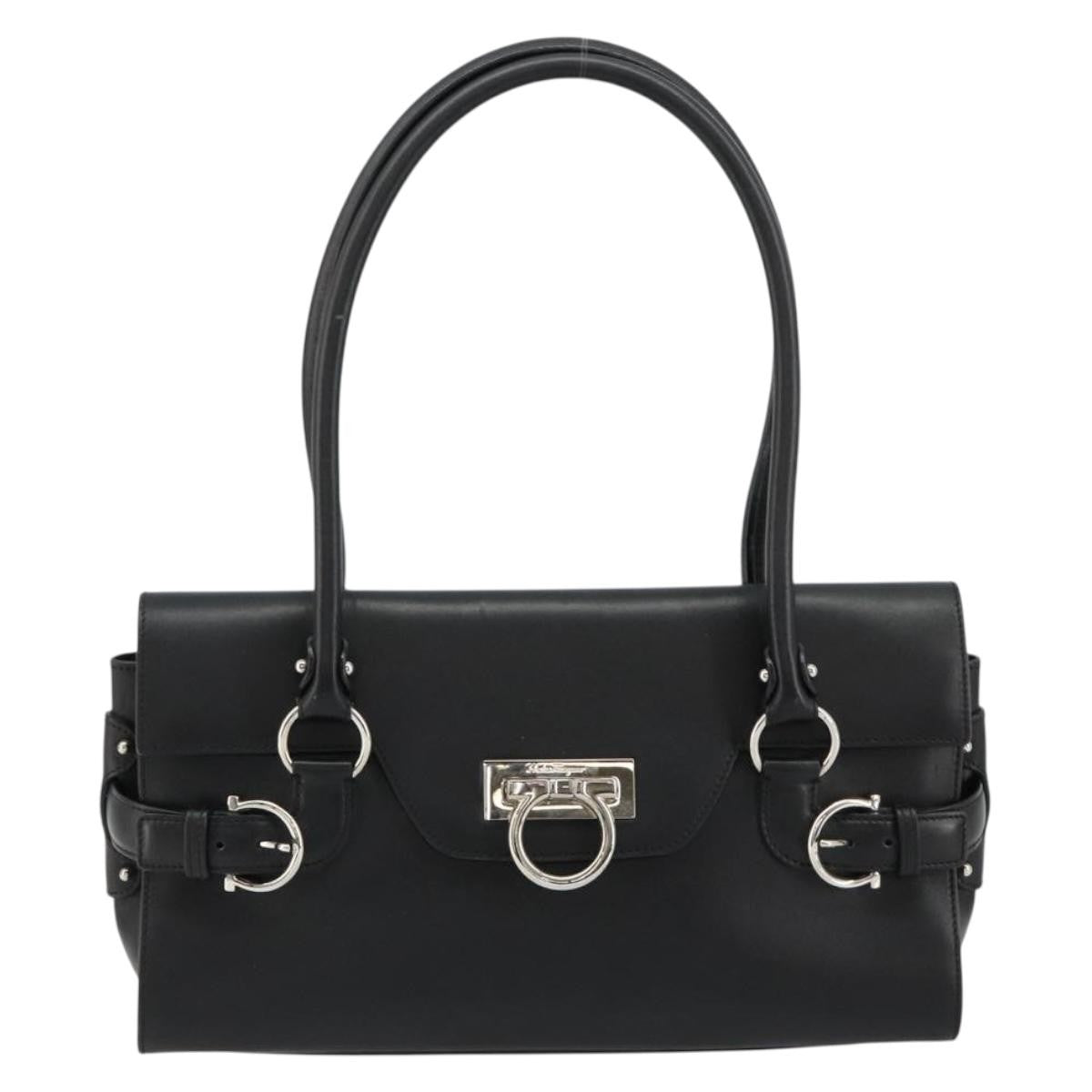 Salvatore Ferragamo Salvatore Ferragamo Gancini Hand Bag Leather Black Silver Authentic 180592
