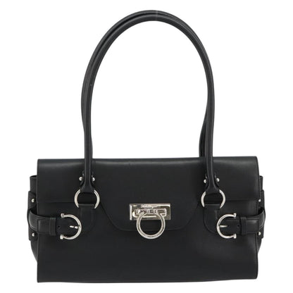 Salvatore Ferragamo Salvatore Ferragamo Gancini Hand Bag Leather Black Silver Authentic 180592