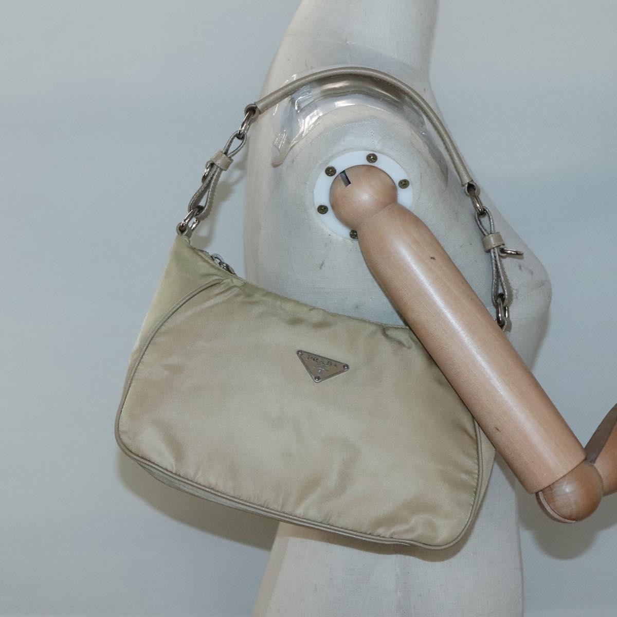 Prada PRADA Shoulder Bag Nylon Beige Silver Authentic 120952