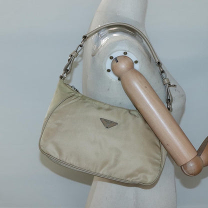Prada PRADA Shoulder Bag Nylon Beige Silver Authentic 120952