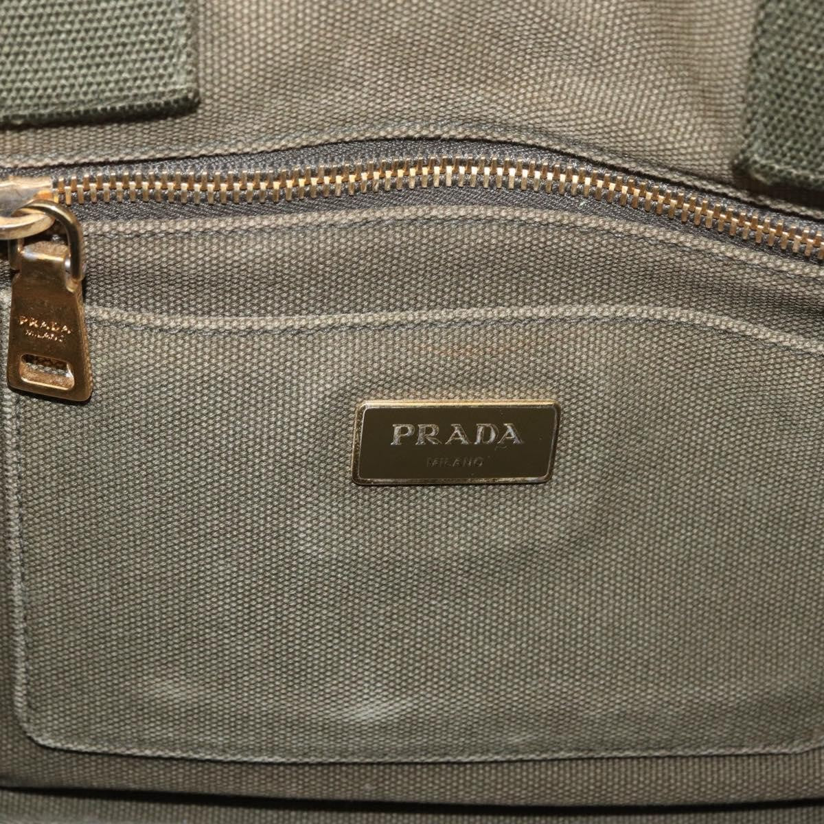 Prada PRADA Canapa MM Hand Bag Canvas 2way Khaki Gold Authentic ti3829
