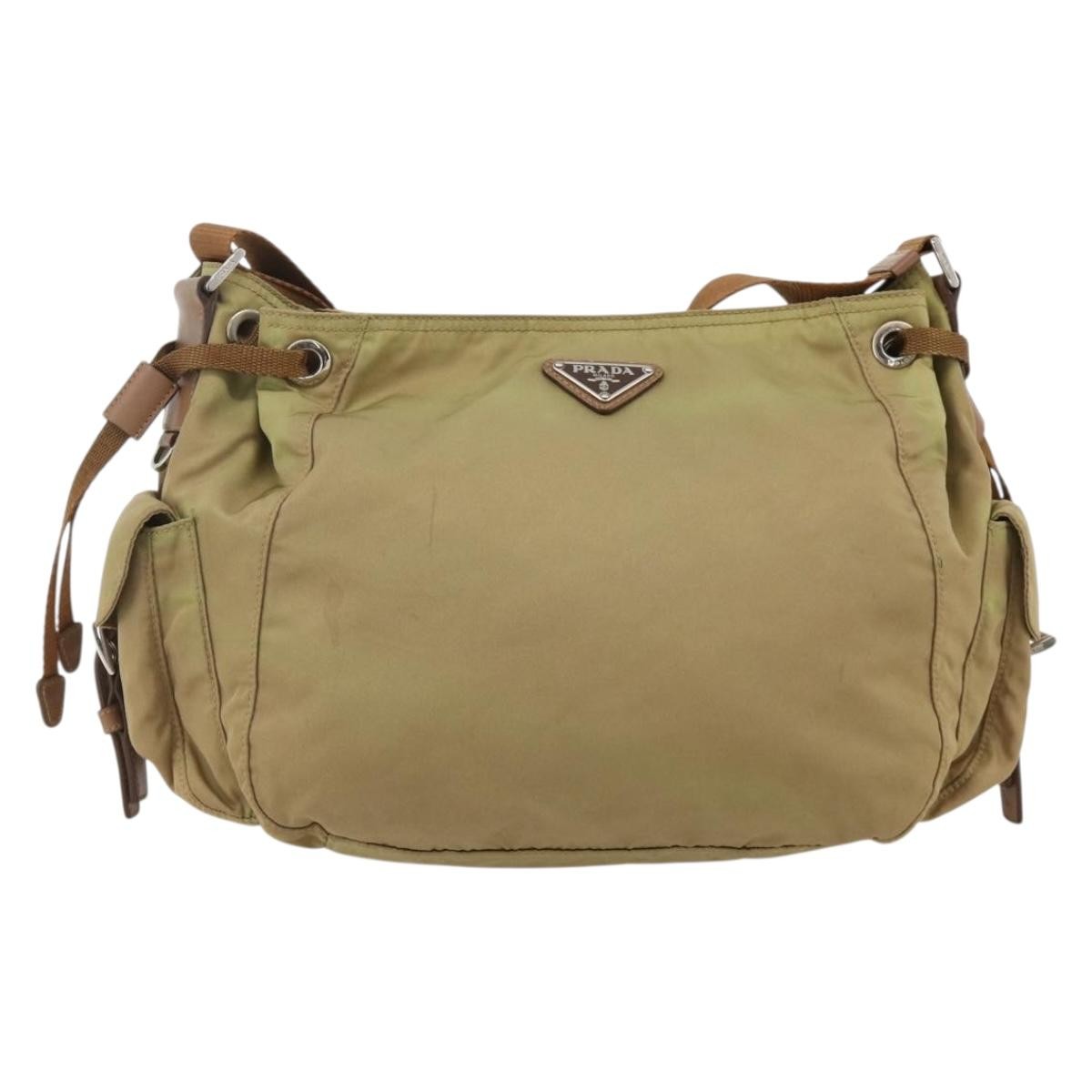 Prada PRADA Shoulder Bag Nylon Khaki Silver Authentic 175738