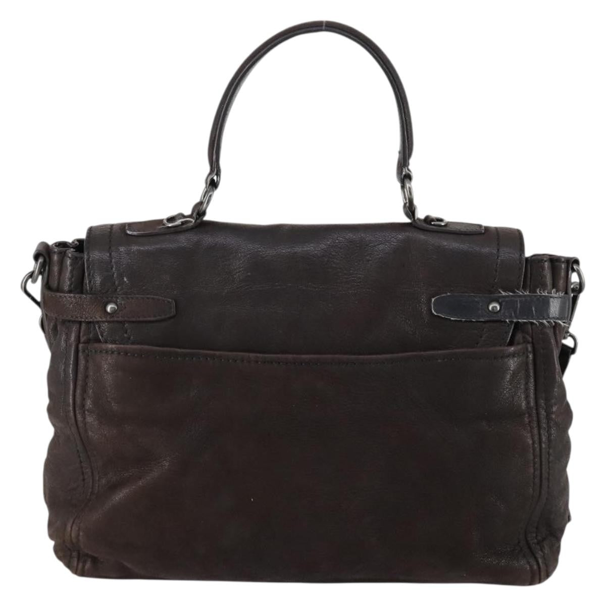 Prada PRADA Hand Bag Leather 2way Brown Silver Authentic 153083