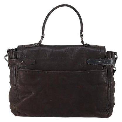 Prada PRADA Hand Bag Leather 2way Brown Silver Authentic 153083