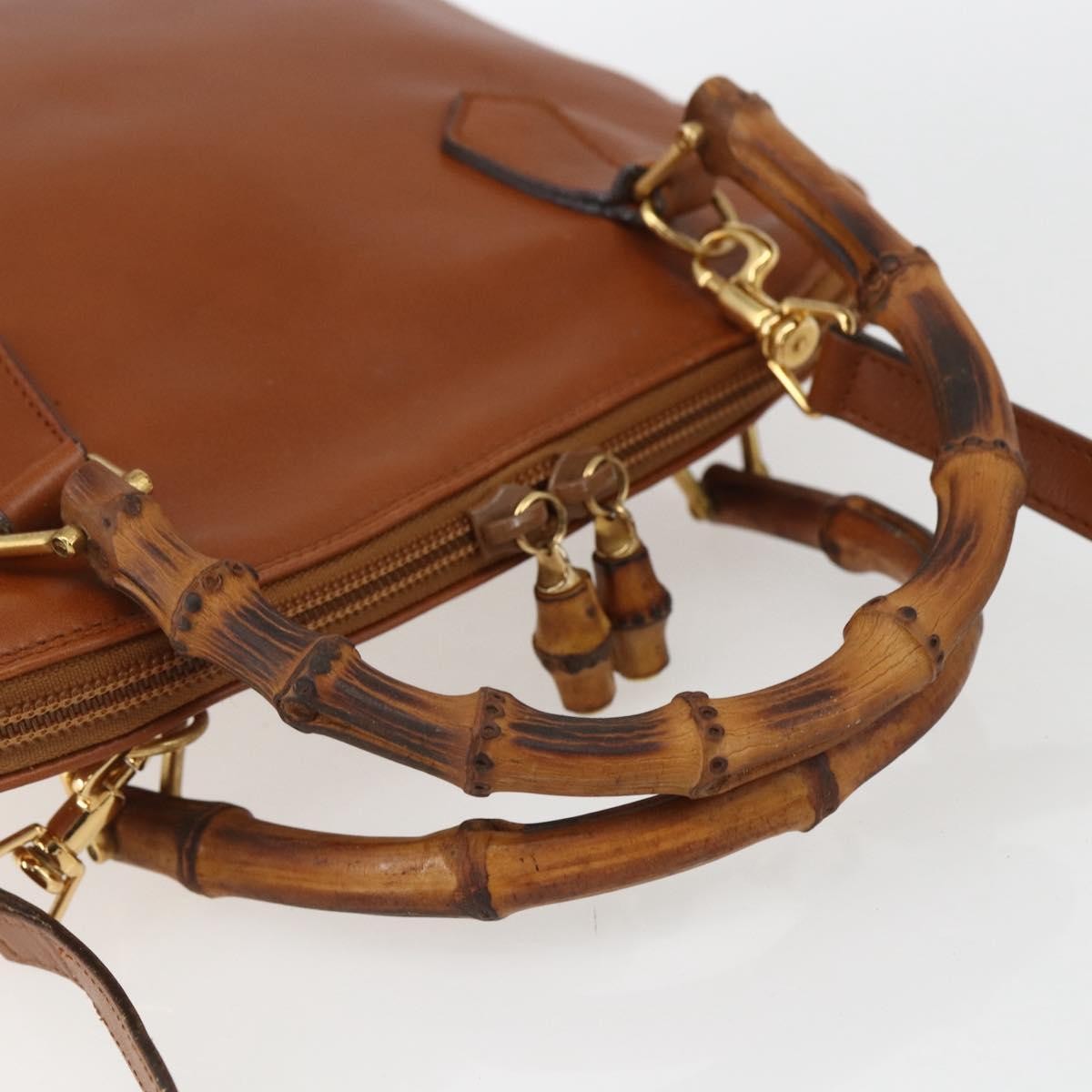 Gucci GUCCI Bamboo Hand Bag Leather 2way Brown Gold 000 1274 0290 Authentic 155221
