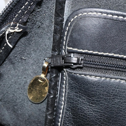 Dior Christian Dior Hand Bag Leather Black Gold Authentic ep13686