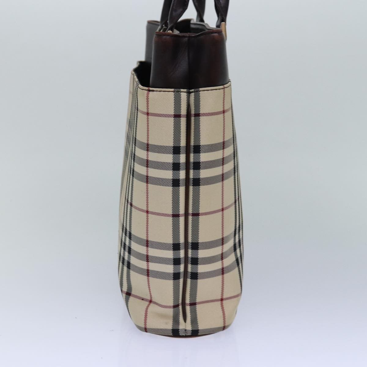 Burberry BURBERRY Nova Check Hand Bag Nylon Beige Silver Authentic 85862