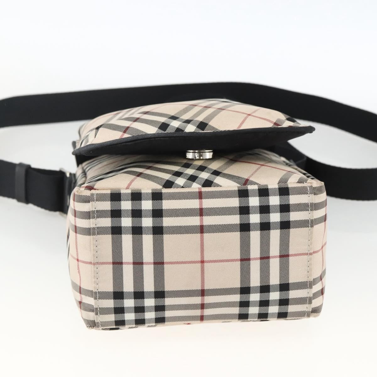 Burberry BURBERRY Nova Check Blue Label Shoulder Bag Nylon Beige Silver Authentic 173694