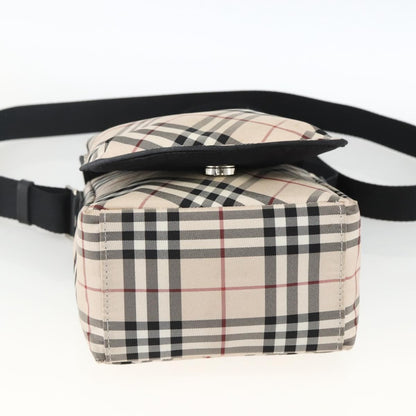 Burberry BURBERRY Nova Check Blue Label Shoulder Bag Nylon Beige Silver Authentic 173694