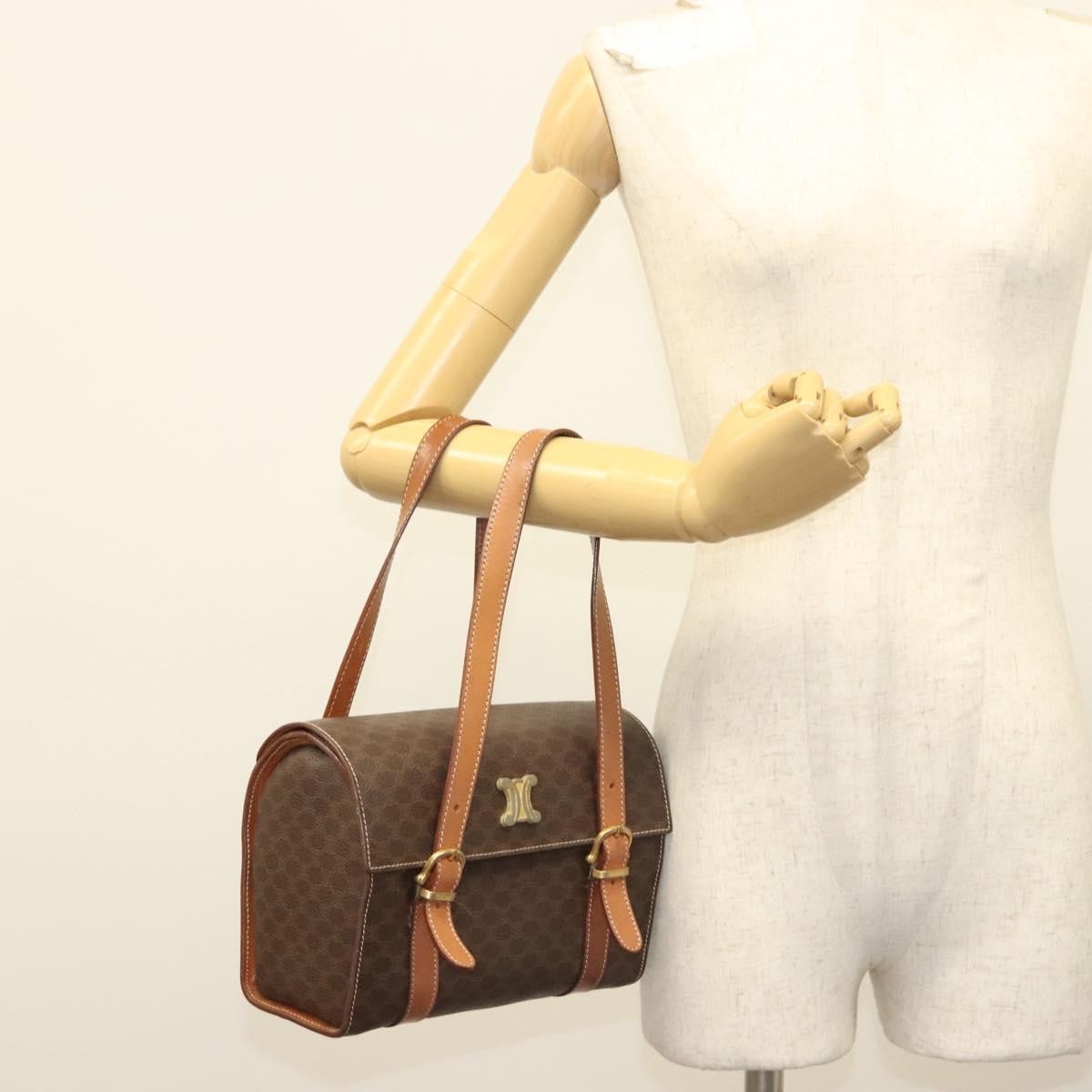 Celine CELINE Macadam Canvas Hand Bag PVC Leather Brown Gold Authentic gh739