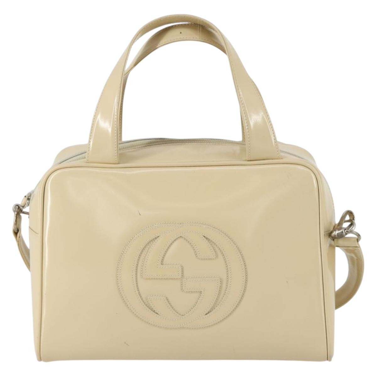 Gucci GUCCI Hand Bag Patent leather 2way Beige Silver 000 1274 0505 Authentic 155235