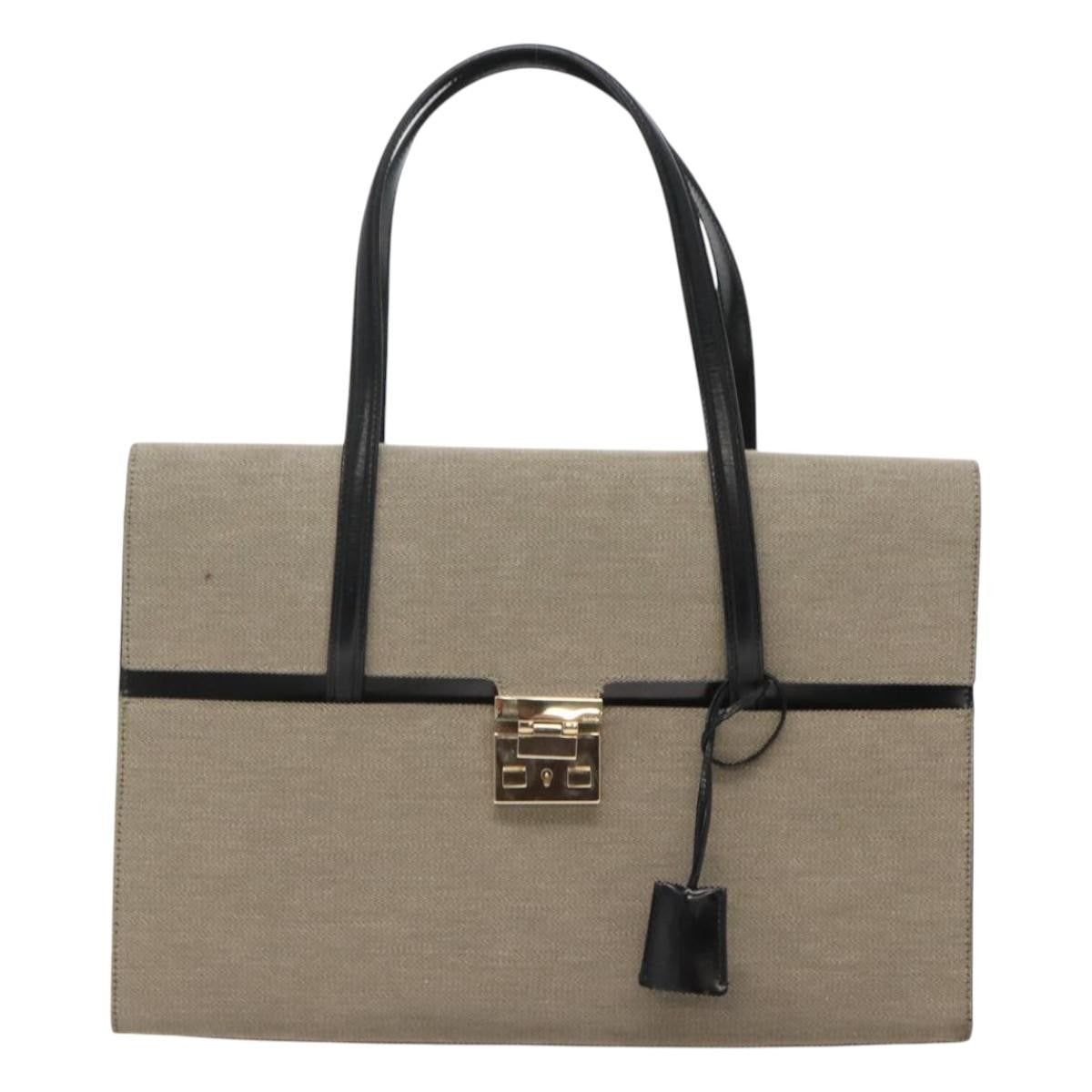 Gucci GUCCI Hand Bag Canvas Beige Gold Authentic bs25071