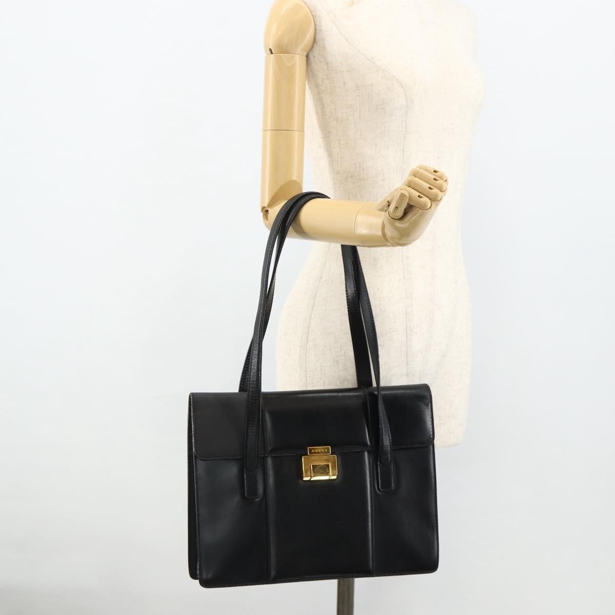 Gucci GUCCI Tote Bag Leather Black Gold Authentic 176030