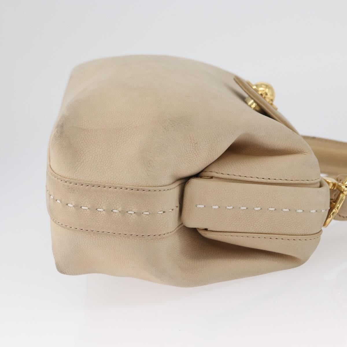 Celine CELINE Hand Bag Leather 2way Beige Gold Authentic 166991