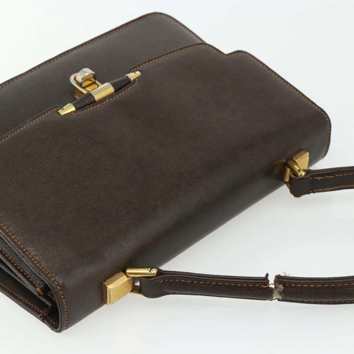 Gucci GUCCI Hand Bag Leather Brown Gold Authentic ep14250