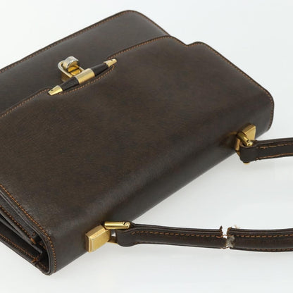 Gucci GUCCI Hand Bag Leather Brown Gold Authentic ep14250