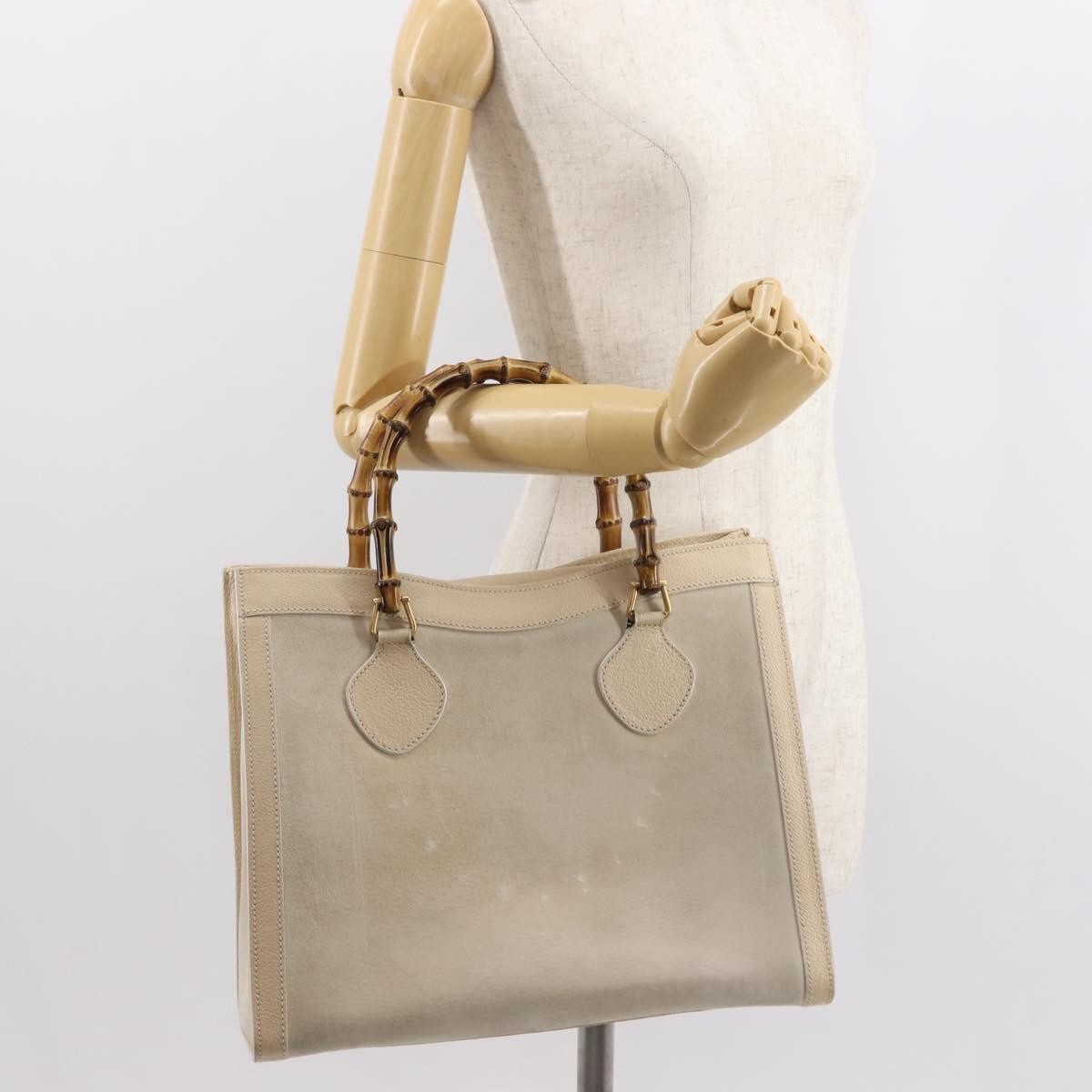 Gucci GUCCI Bamboo Hand Bag Suede Light Beige Gold 002 2853 0260 0 Authentic am9506