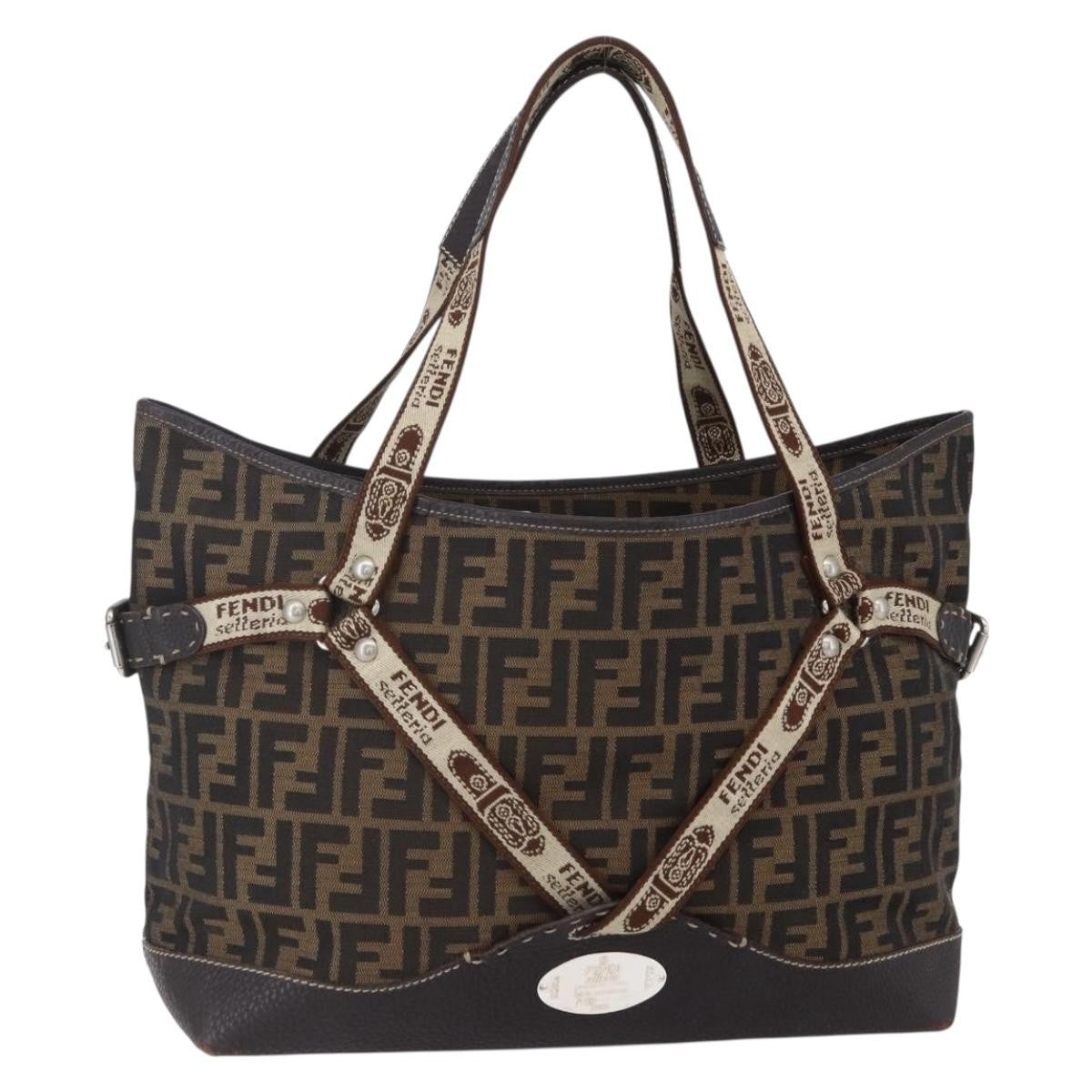 Fendi FENDI Zucca Canvas Celeria Tote Bag Black Brown Silver Authentic am9502