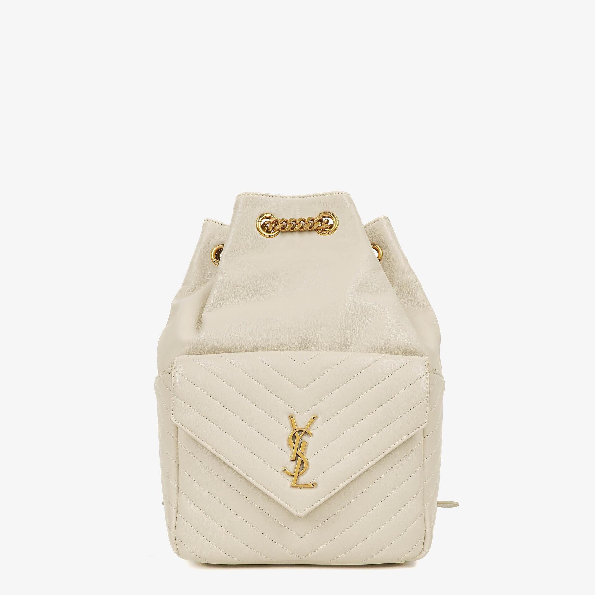 Saint Laurent Joe Rucksack aus weißem Chevron-gestepptem Lammleder