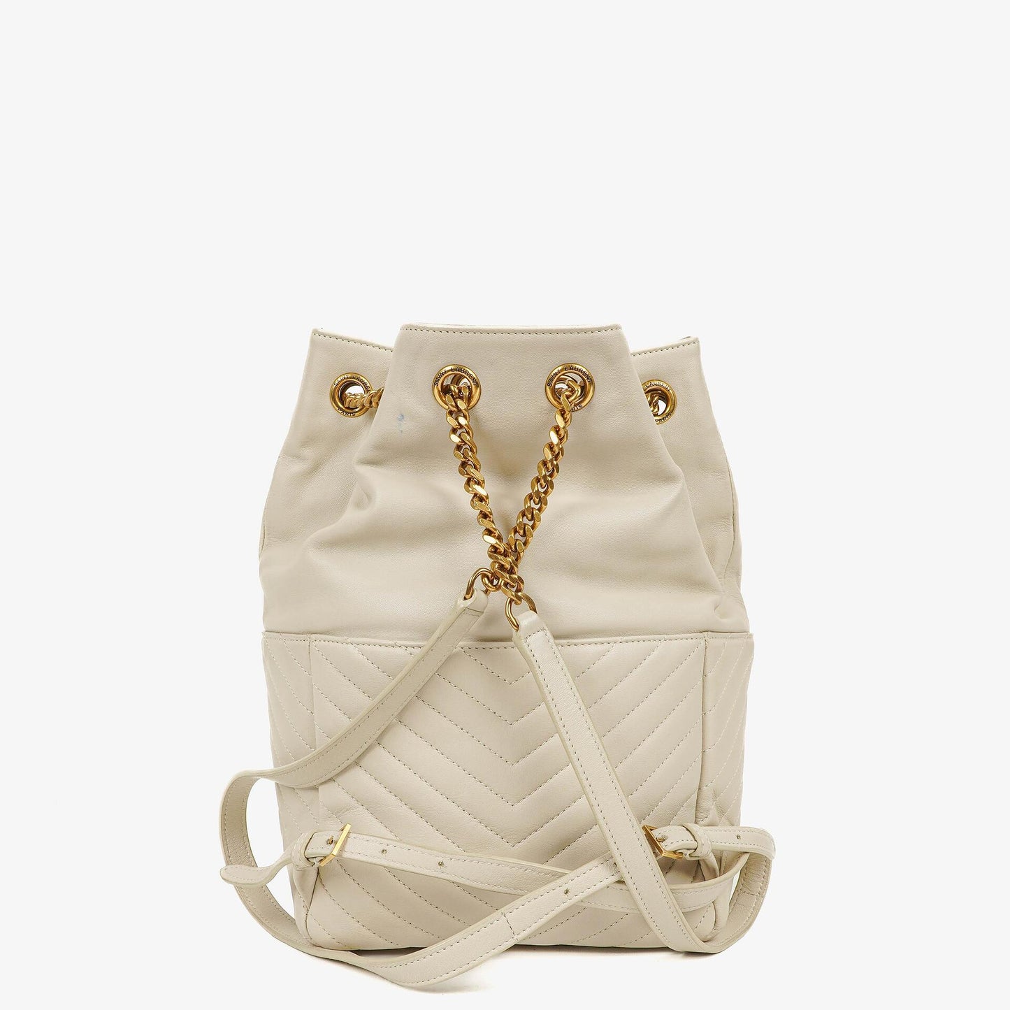 Saint Laurent Joe Rucksack aus weißem Chevron-gestepptem Lammleder