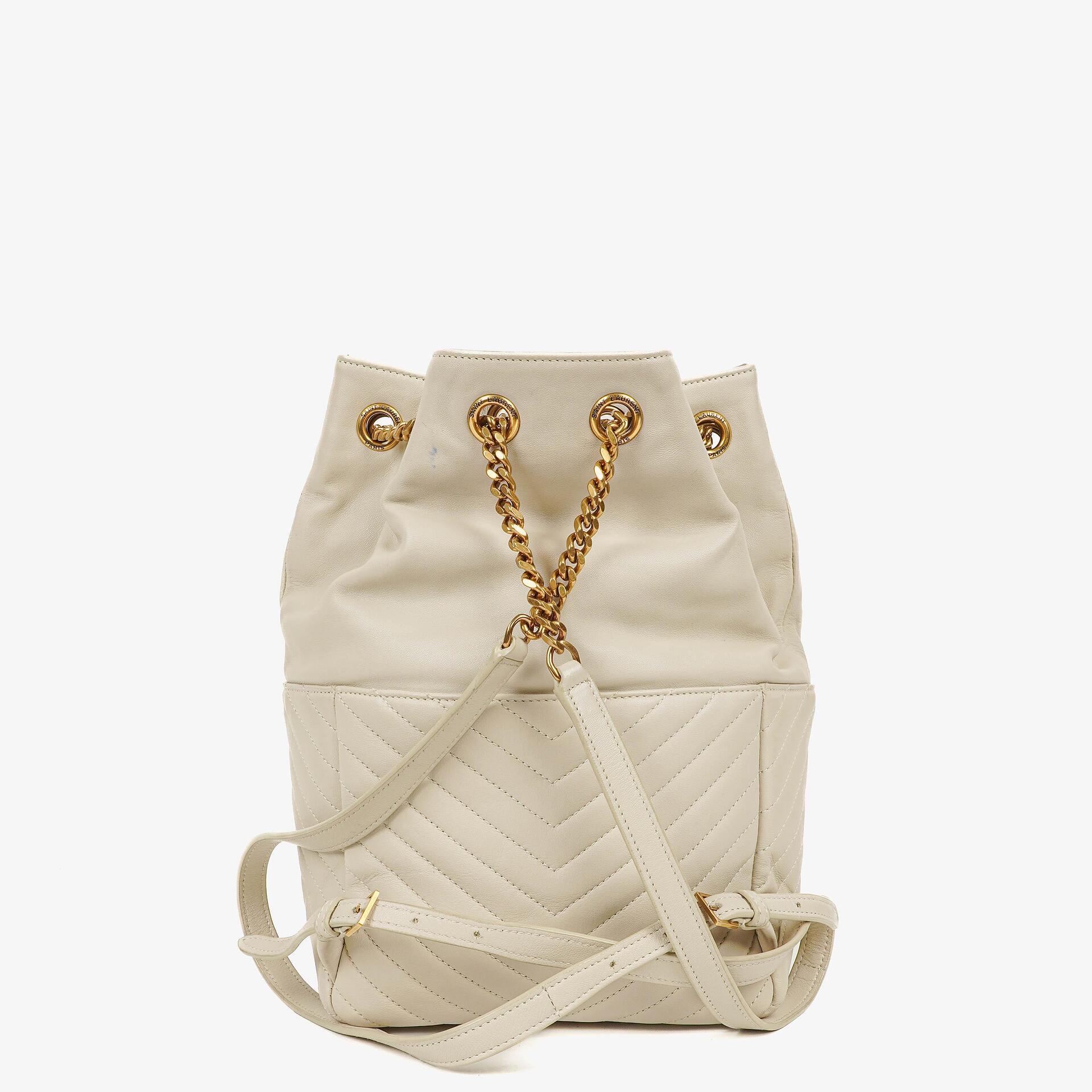 Saint Laurent Joe Rucksack aus weißem Chevron-gestepptem Lammleder