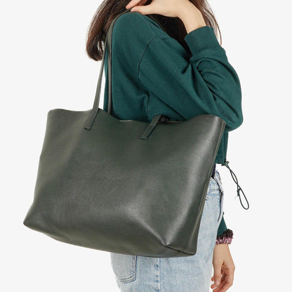 Saint Laurent Große Shopping Tote aus dunkelgrünem Leder
