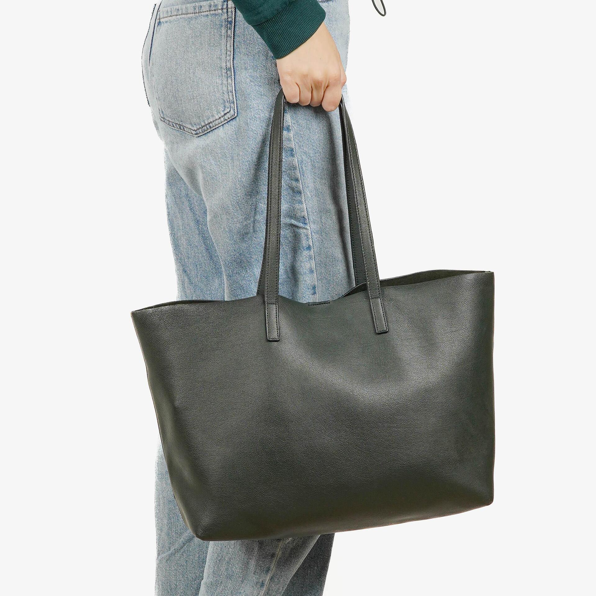 Saint Laurent Große Shopping Tote aus dunkelgrünem Leder