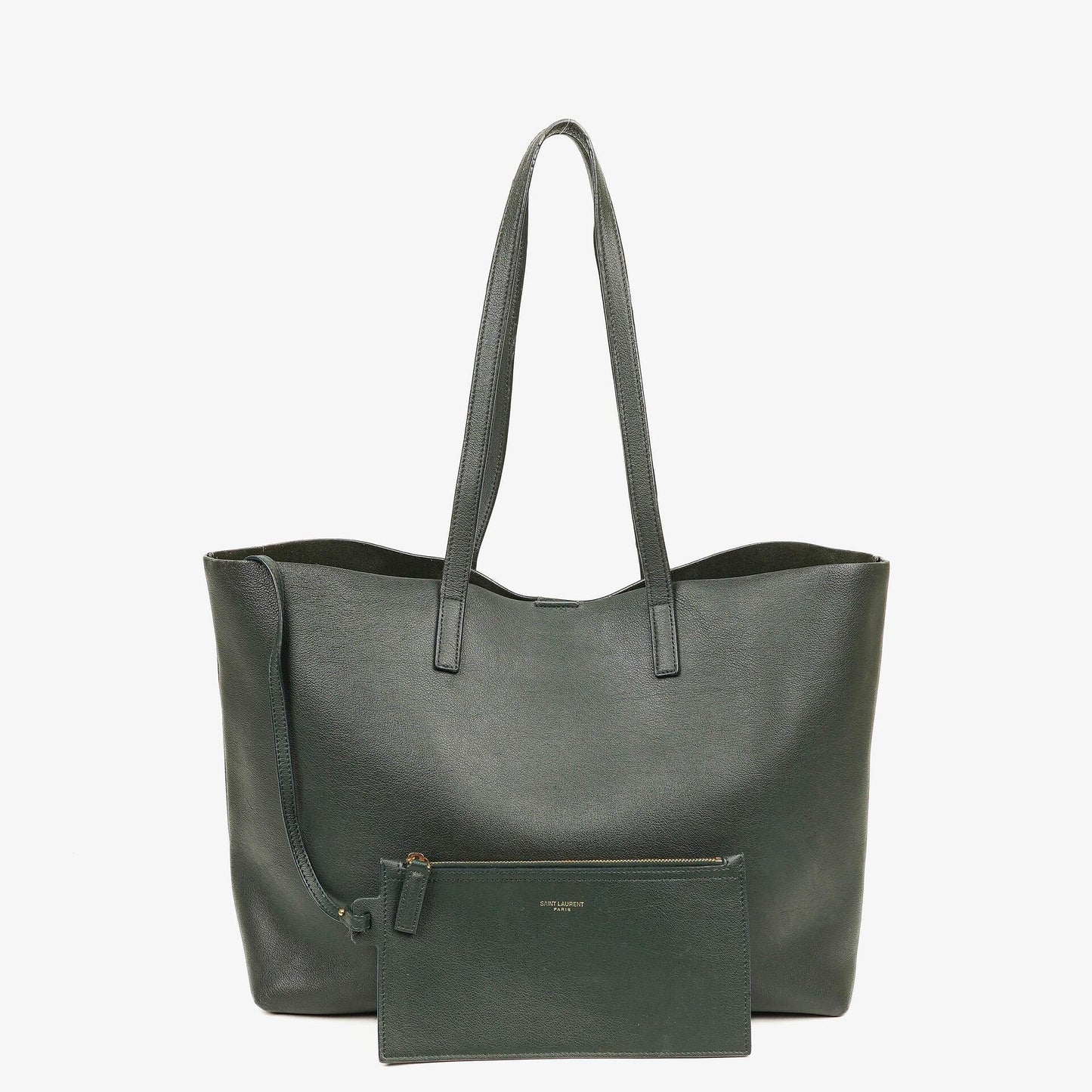 Saint Laurent Große Shopping Tote aus dunkelgrünem Leder