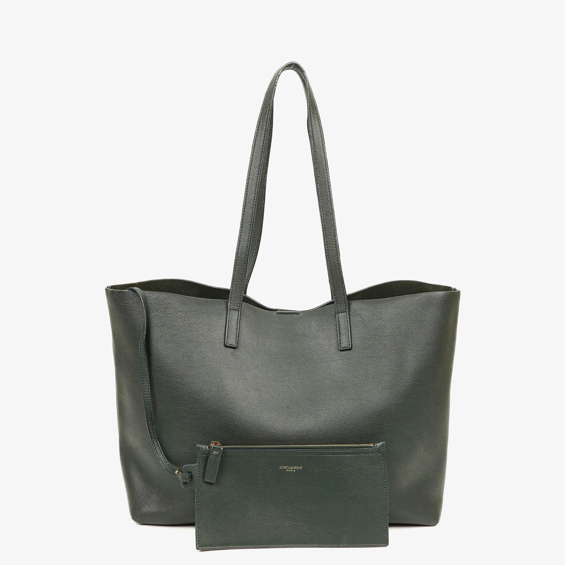 Saint Laurent Große Shopping Tote aus dunkelgrünem Leder
