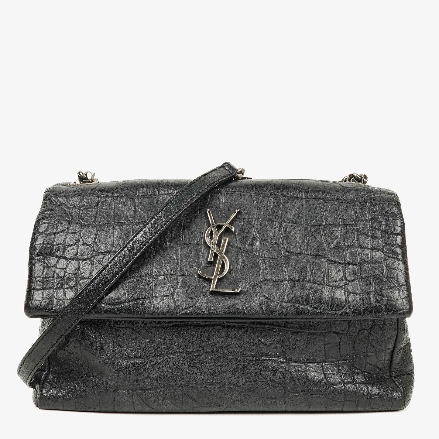 Saint Laurent West Hollywood Schultertasche in Grau aus krokodilgeprägtem Leder