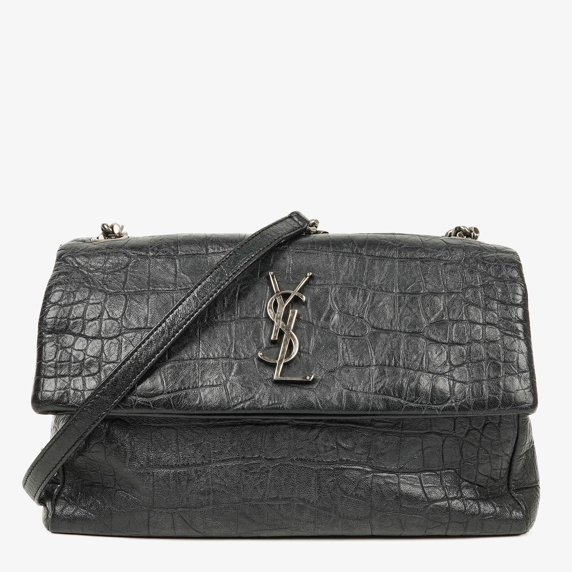 Saint Laurent West Hollywood Schultertasche in Grau aus krokodilgeprägtem Leder