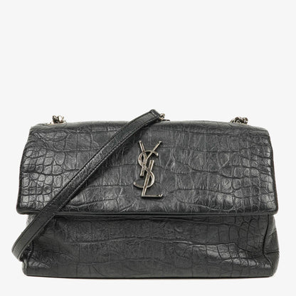Saint Laurent West Hollywood Schultertasche in Grau aus krokodilgeprägtem Leder