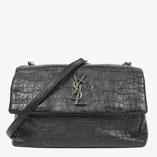 Saint Laurent West Hollywood Schultertasche in Grau aus krokodilgeprägtem Leder