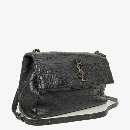 Saint Laurent West Hollywood Schultertasche in Grau aus krokodilgeprägtem Leder