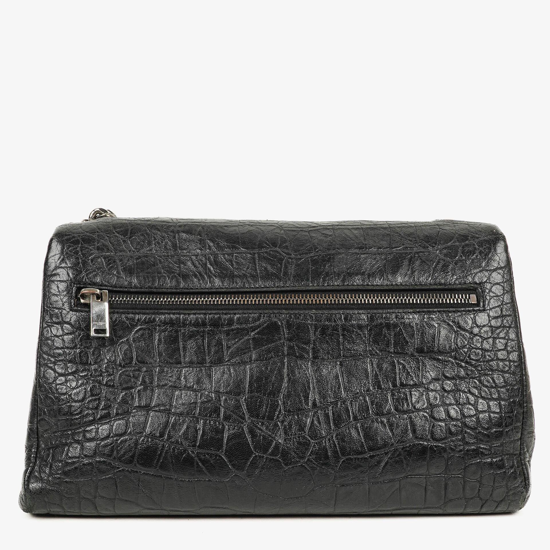Saint Laurent West Hollywood Schultertasche in Grau aus krokodilgeprägtem Leder