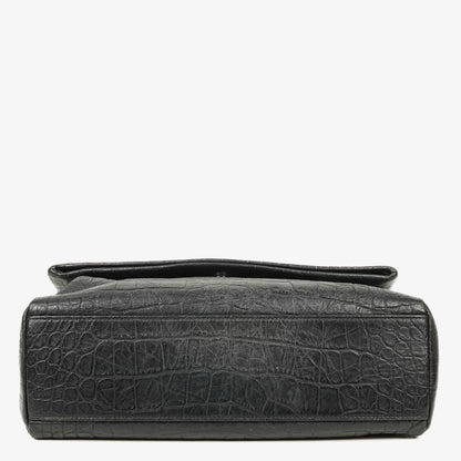Saint Laurent West Hollywood Schultertasche in Grau aus krokodilgeprägtem Leder