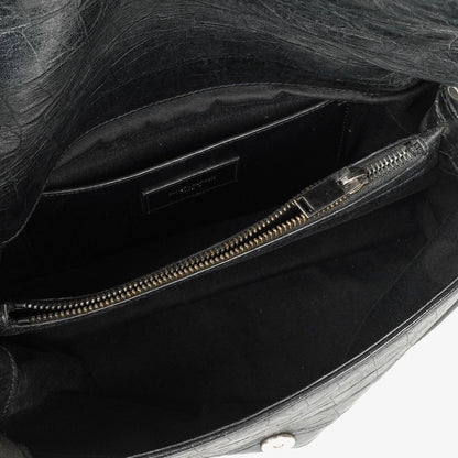 Saint Laurent West Hollywood Schultertasche in Grau aus krokodilgeprägtem Leder