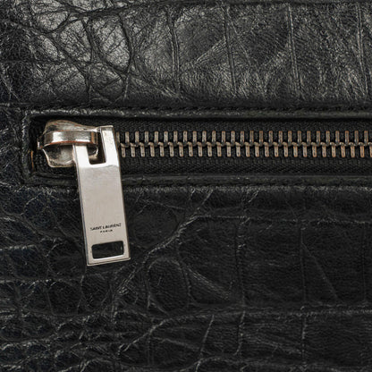 Saint Laurent West Hollywood Schultertasche in Grau aus krokodilgeprägtem Leder