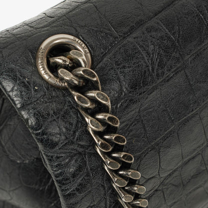 Saint Laurent West Hollywood Schultertasche in Grau aus krokodilgeprägtem Leder