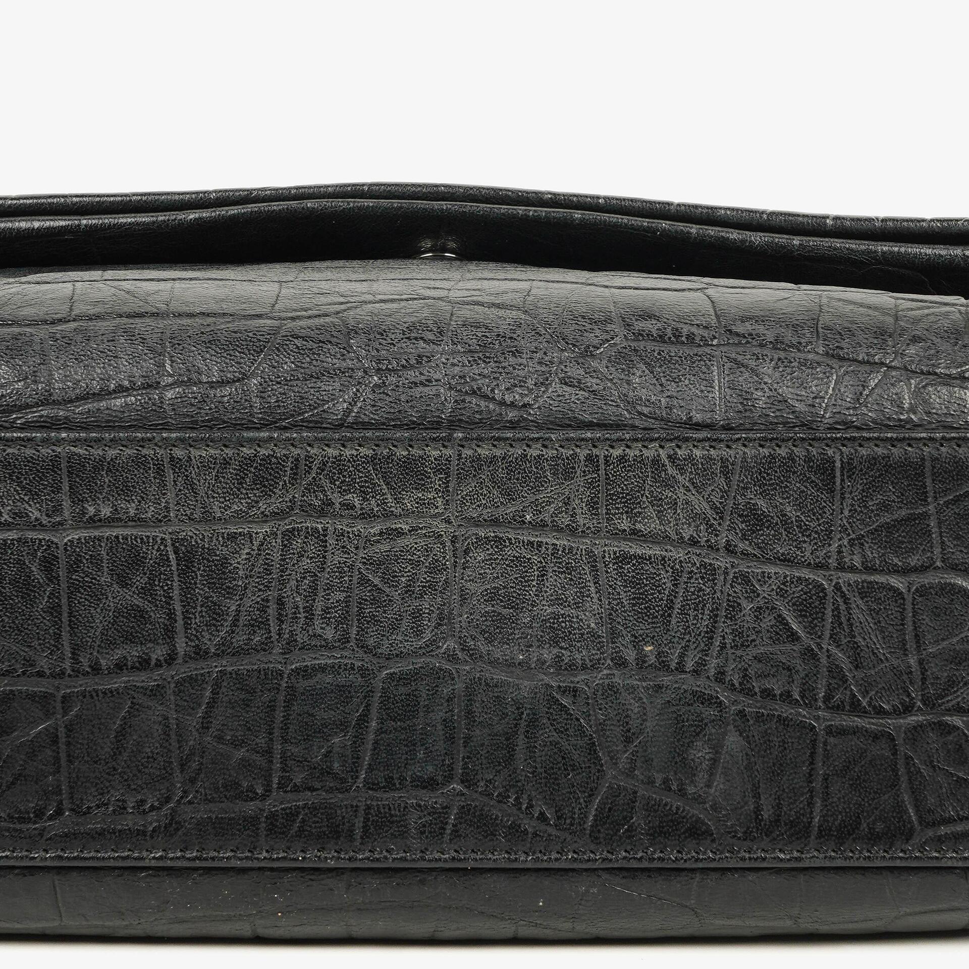 Saint Laurent West Hollywood Schultertasche in Grau aus krokodilgeprägtem Leder