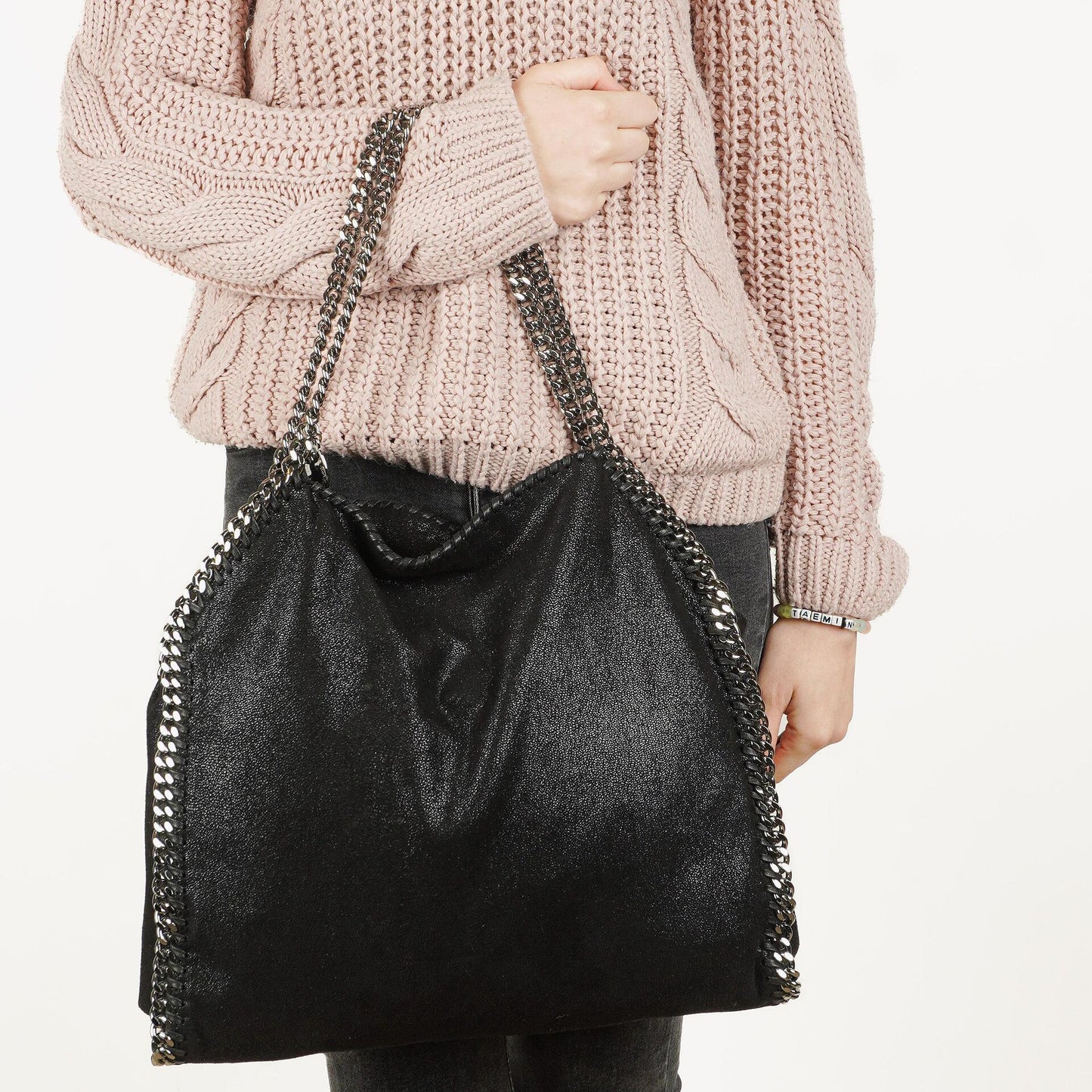 Stella McCartney Schwarze Falabella Tote Vegane Shaggy Deer