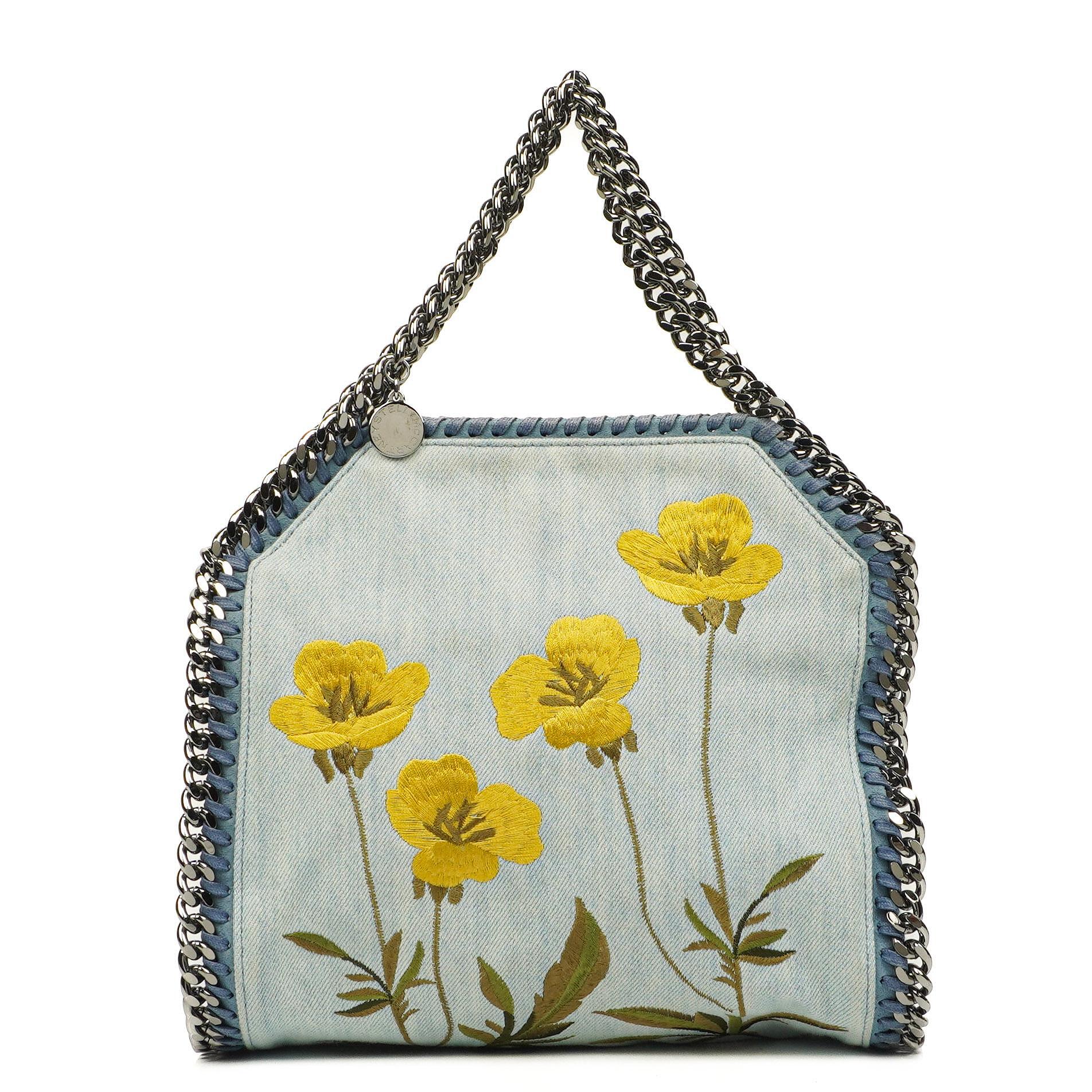 Stella McCartney Denim Blumen Mini Schultertasche Falabella Blau