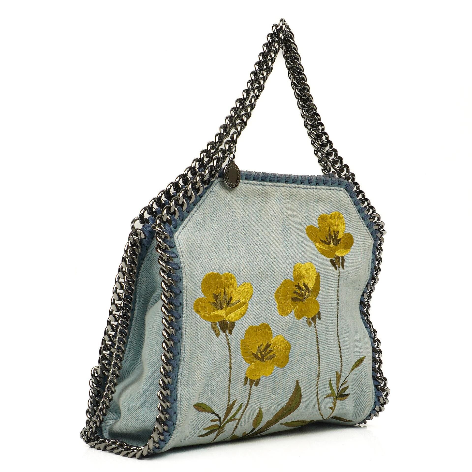 Stella McCartney Denim Blumen Mini Schultertasche Falabella Blau