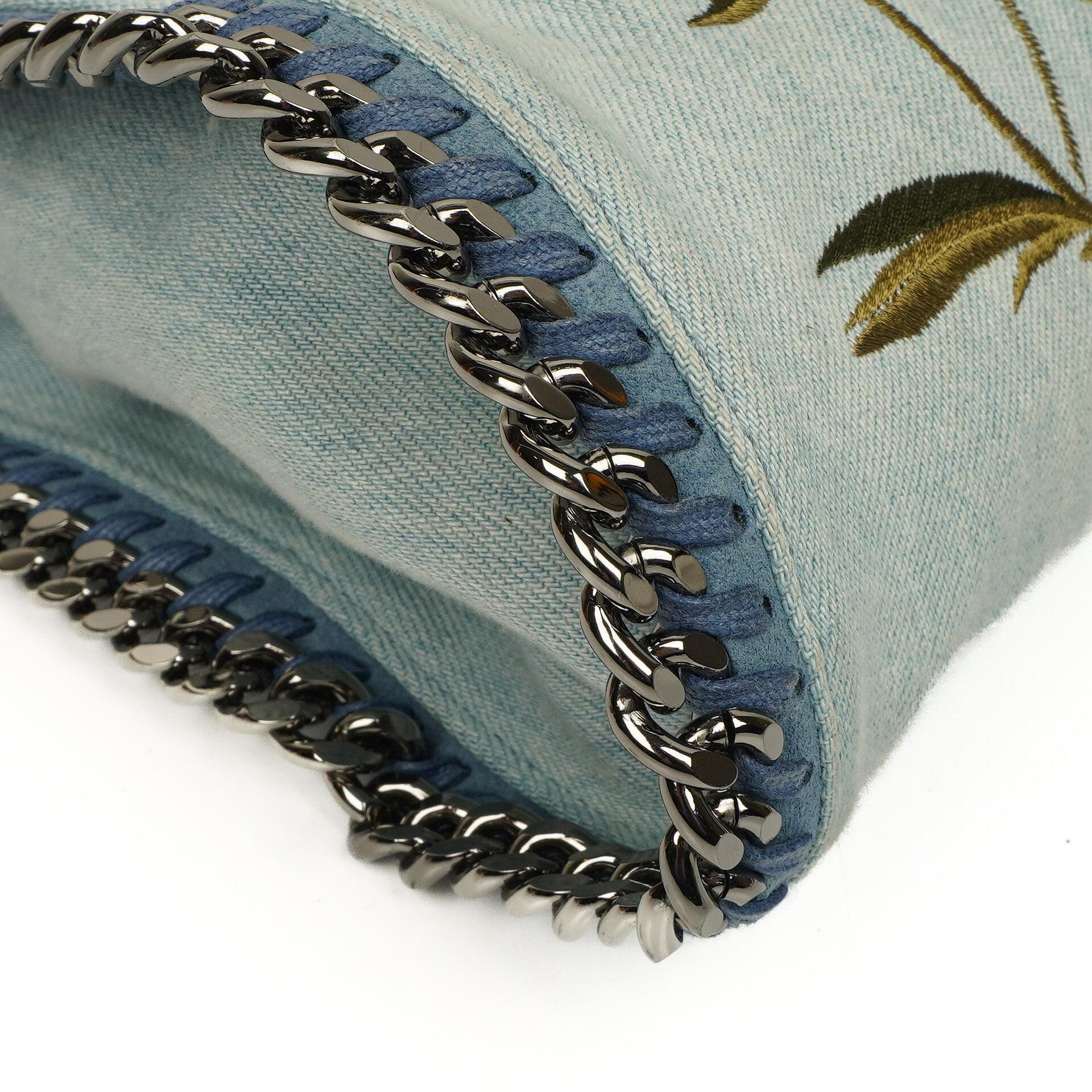 Stella McCartney Denim Blumen Mini Schultertasche Falabella Blau