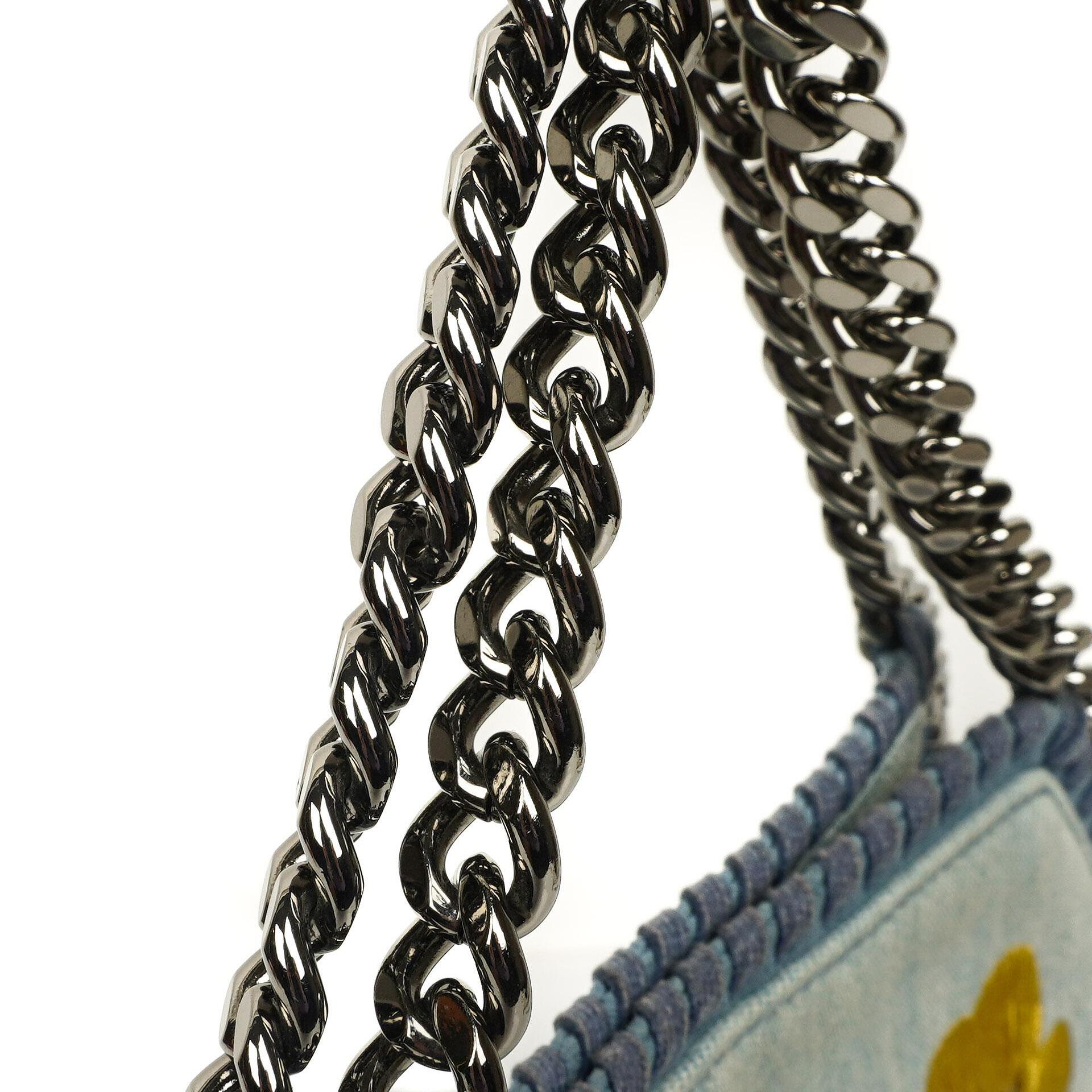 Stella McCartney Denim Blumen Mini Schultertasche Falabella Blau
