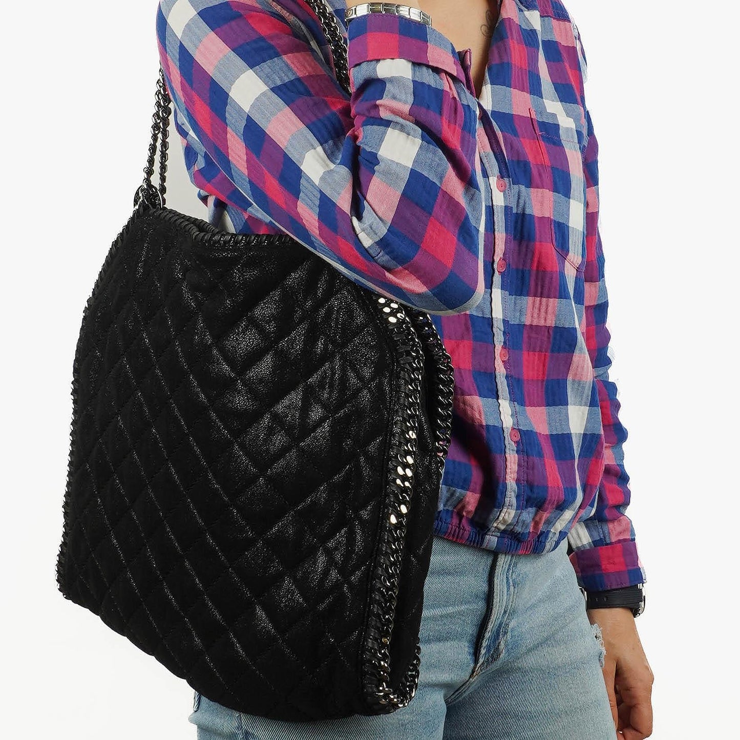 Stella McCartney Falabella schwarze gesteppte Tote Bag aus veganem Shaggy Deer