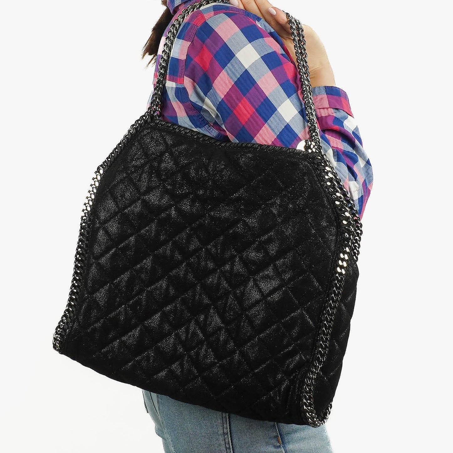 Stella McCartney Falabella schwarze gesteppte Tote Bag aus veganem Shaggy Deer