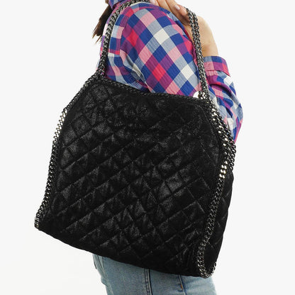 Stella McCartney Falabella schwarze gesteppte Tote Bag aus veganem Shaggy Deer